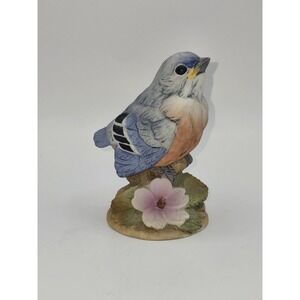 Andrea by Sadek Bluebird Figurine #6350 Hand Painted Bird on Floral Base Japan